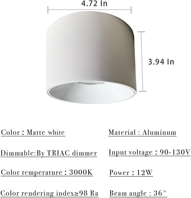Marknice LED Dimmable Ceiling Spotlight Aluminum White 4.72" Cylinder Spot Light Indoor Modern Minimalist Focus Accent Down Light for Cylinder Hallway Kitchen Foyer CRI 98 12W 3000K - Image 3